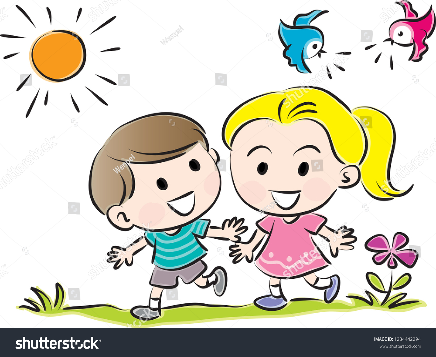 Cartoon Kids Sun Bird Stock Vector (Royalty Free) 1284442294 | Shutterstock