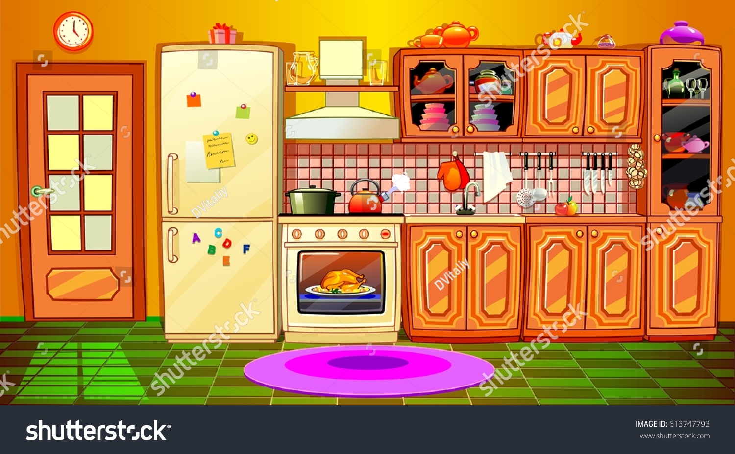 Cartoon Kitchen Interior Stock Vector Royalty Free 613747793