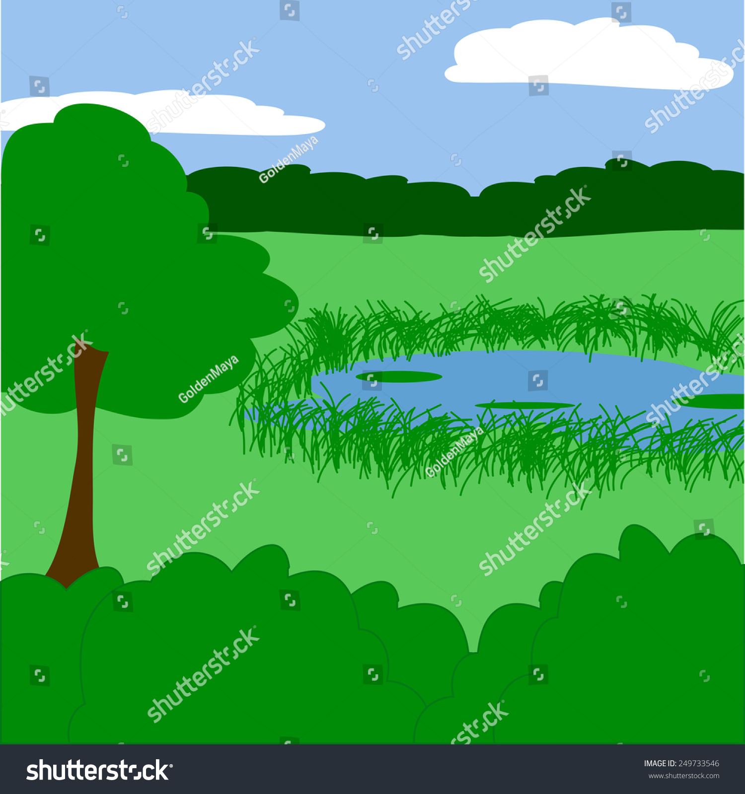 Cartoon Landscape Lake Vector Stock Vector 249733546 - Shutterstock