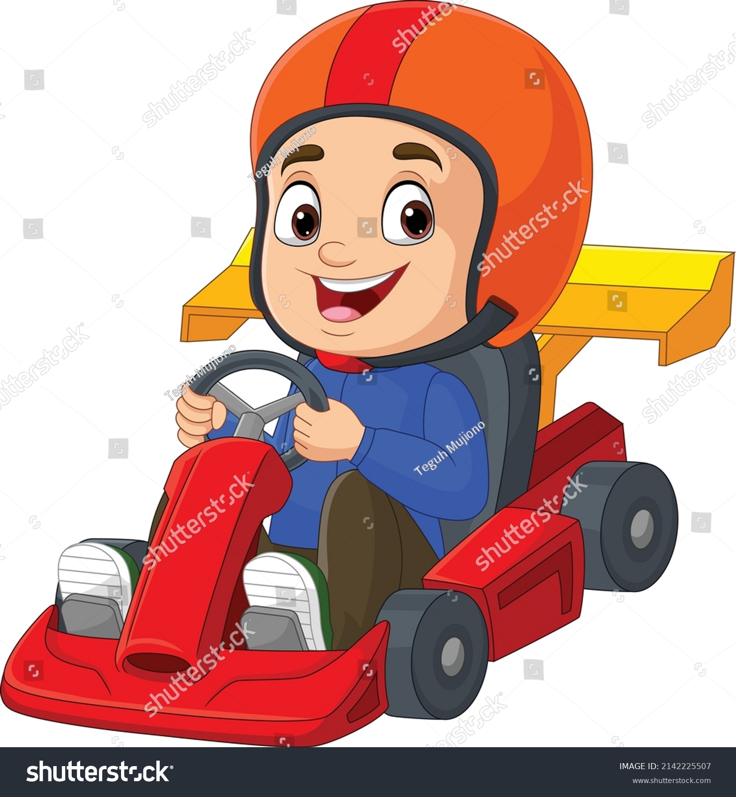 Cartoon Little Boy Driving Racing Car Stock Vector (Royalty Free ...