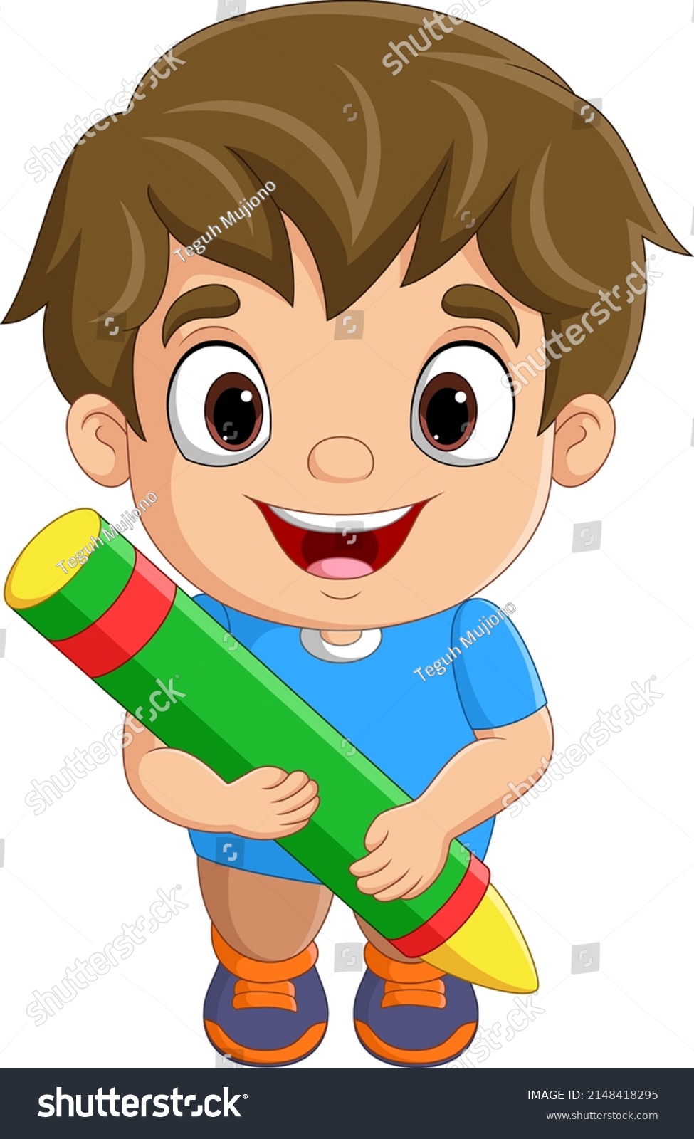 Cartoon Little Boy Holding Big Crayon Stock Vector (royalty Free 