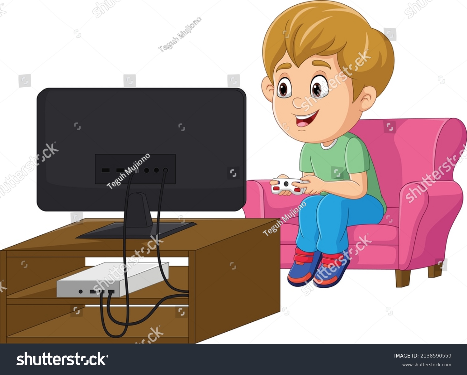 Cartoon Little Boy Playing Video Game Stock Vector (Royalty Free ...