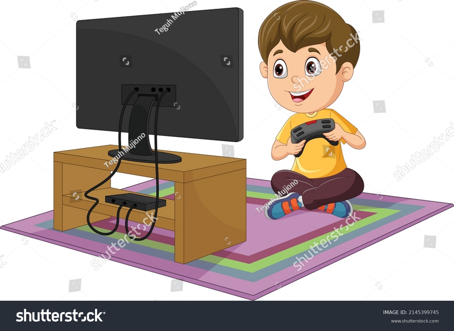 Cartoon Little Boy Playing Video Game Stock Vector (Royalty Free ...