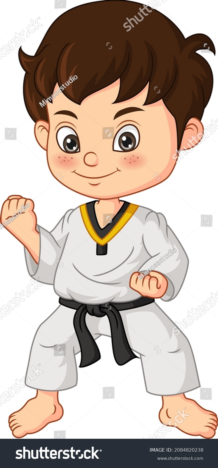 Cartoon Little Boy Practicing Karate Stock Vector (Royalty Free) 2084820238