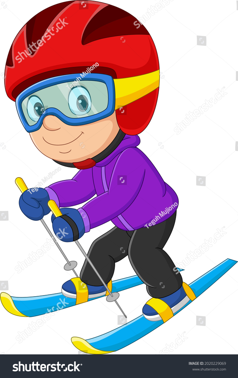 Cartoon Little Boy Skiing Downhill Stock Vector (Royalty Free ...