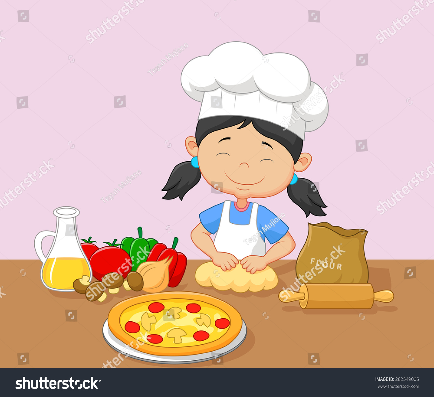 Cartoon Little Girl Baking Stock Vector Illustration 282549005 ...