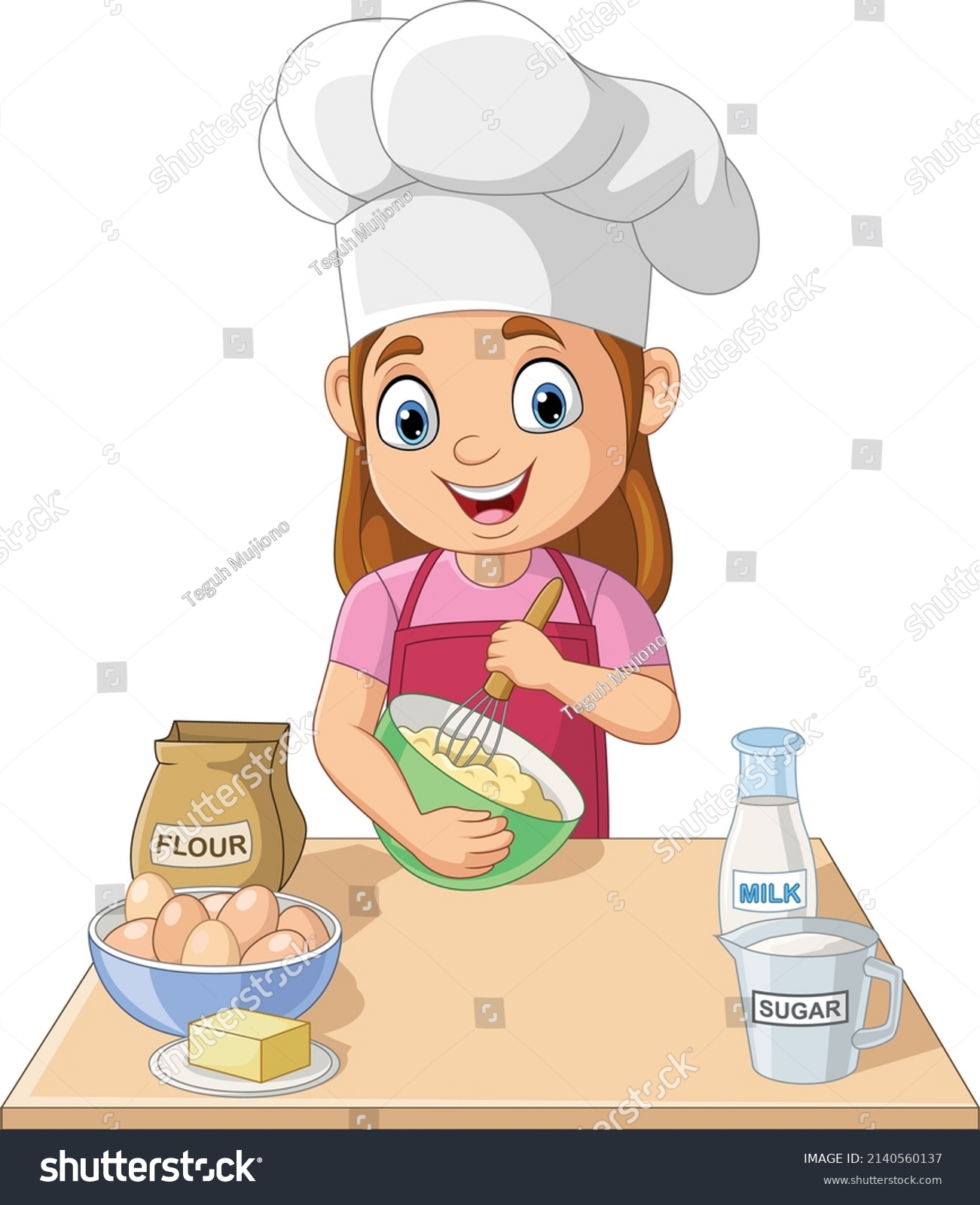 SVG of Cartoon little girl cooking making a cake svg