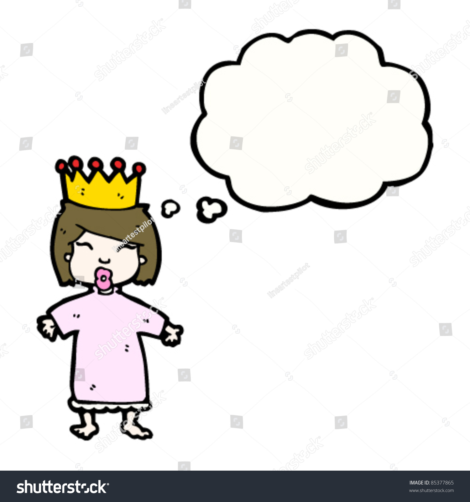 Cartoon Little Princess Thinking Stock Vector Illustration 85377865 ...