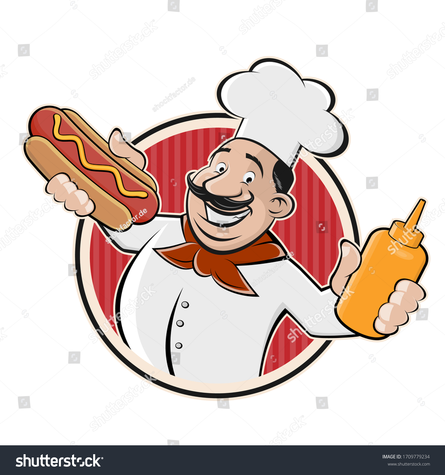 Cartoon Logo Chef Serving Hot Dog Stock Vector Royalty Free 1709779234