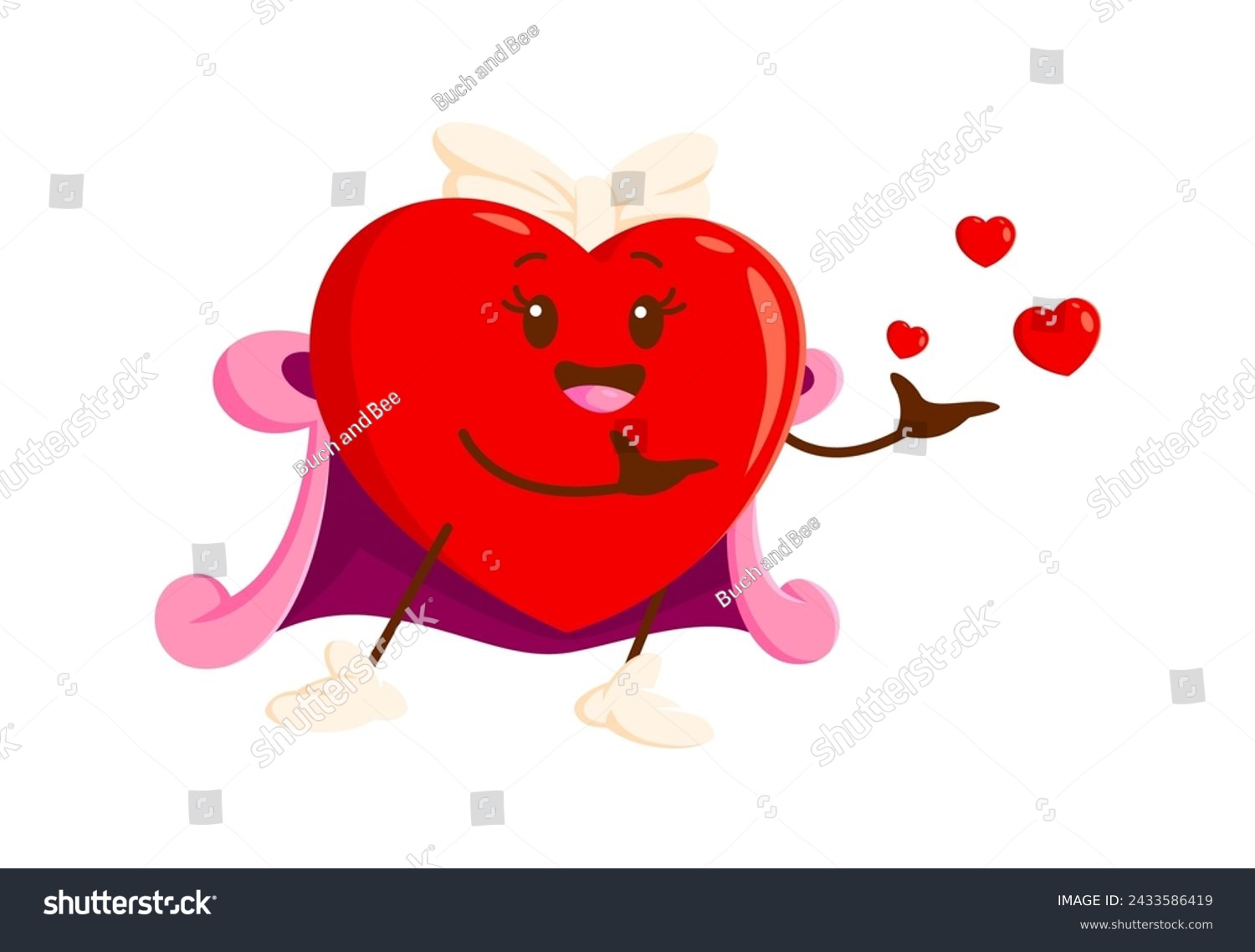 SVG of Cartoon love heart character sends kisses. Isolated vector romantic girl personage playfully blowing red hearts at valentines day, flirting or radiating affection with adorable and lovable expression svg
