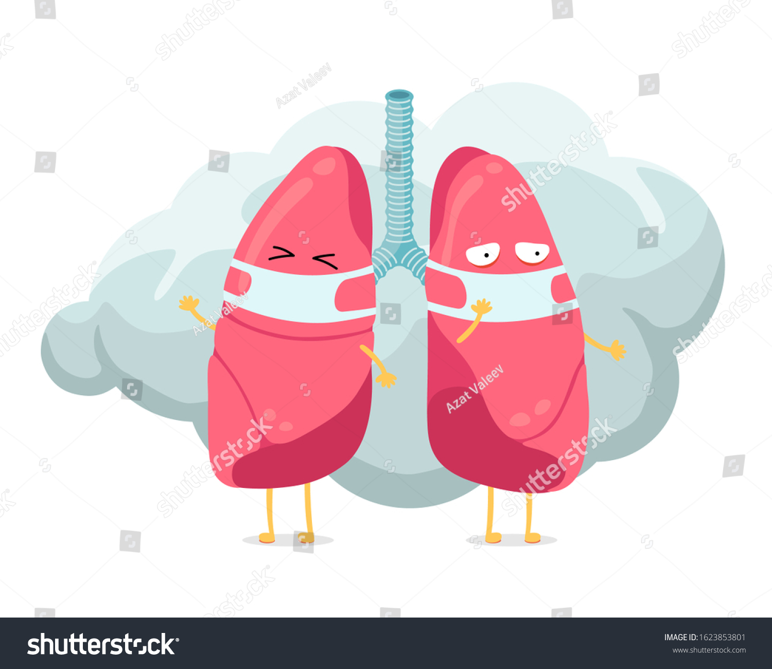 Cartoon Lungs Character Breathing Hygiene Mask Stock Vector (Royalty ...