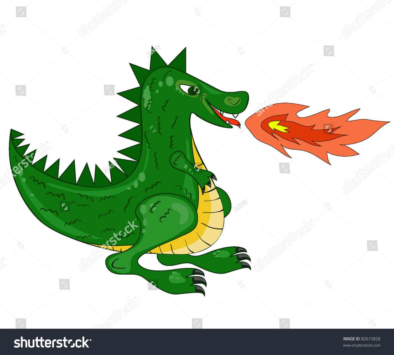 Cartoon Magical Green Fire-Spitting Dragon. Vector Illustration Eps8 ...