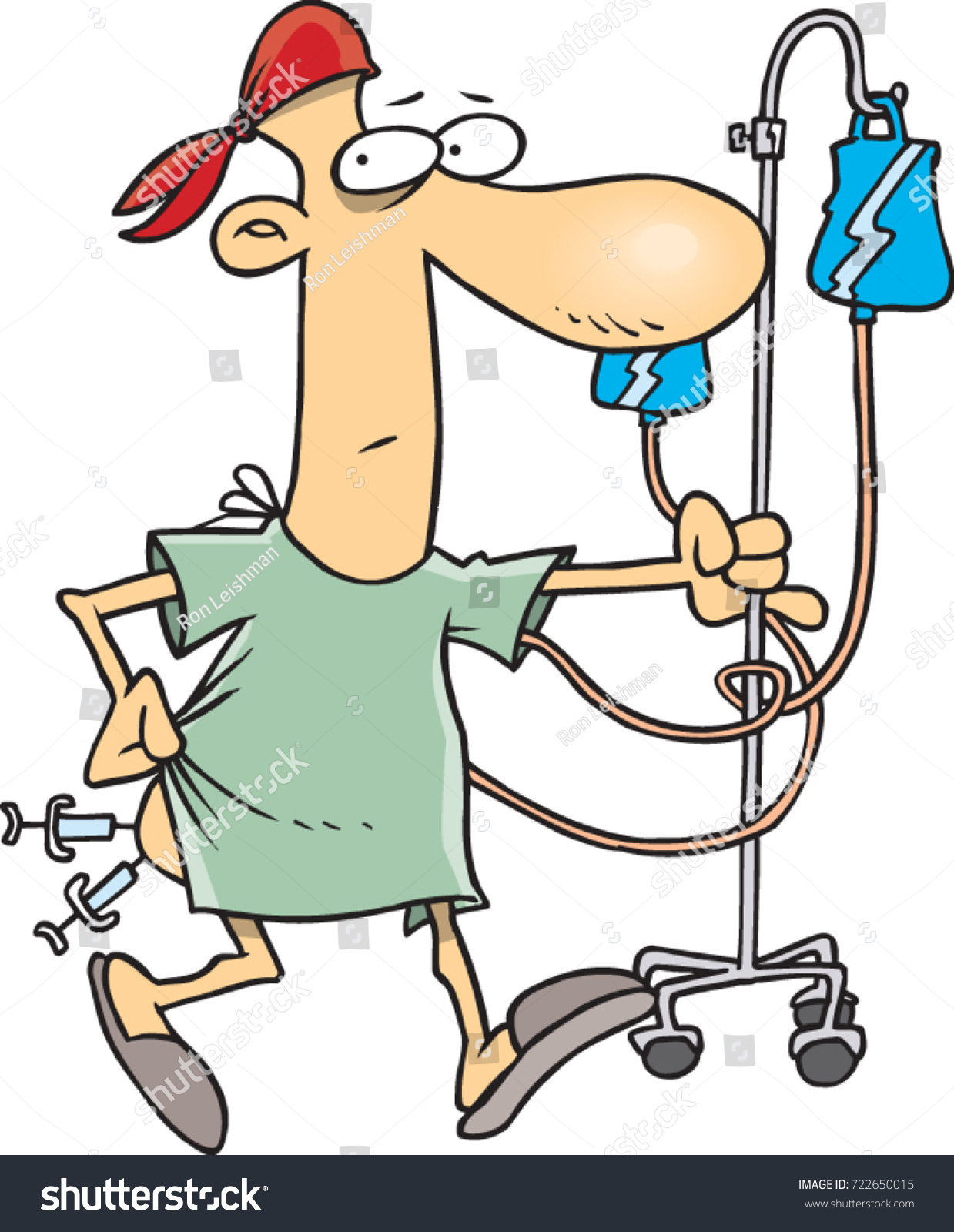 Cartoon Male Patient Hospital Gown Walking Stock Vektorgrafik Lizenzfrei