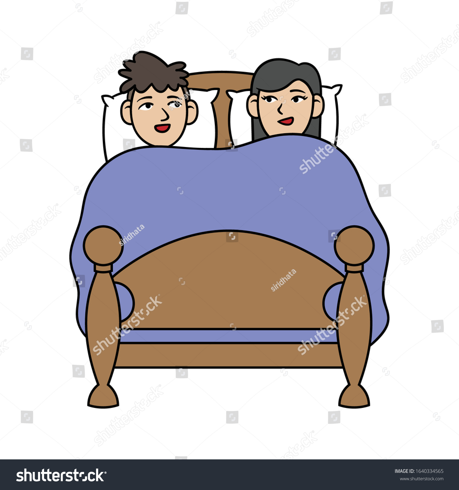 Cartoon Man Woman Bed Illustration 库存矢量图（免版税）1640334565 Shutterstock 