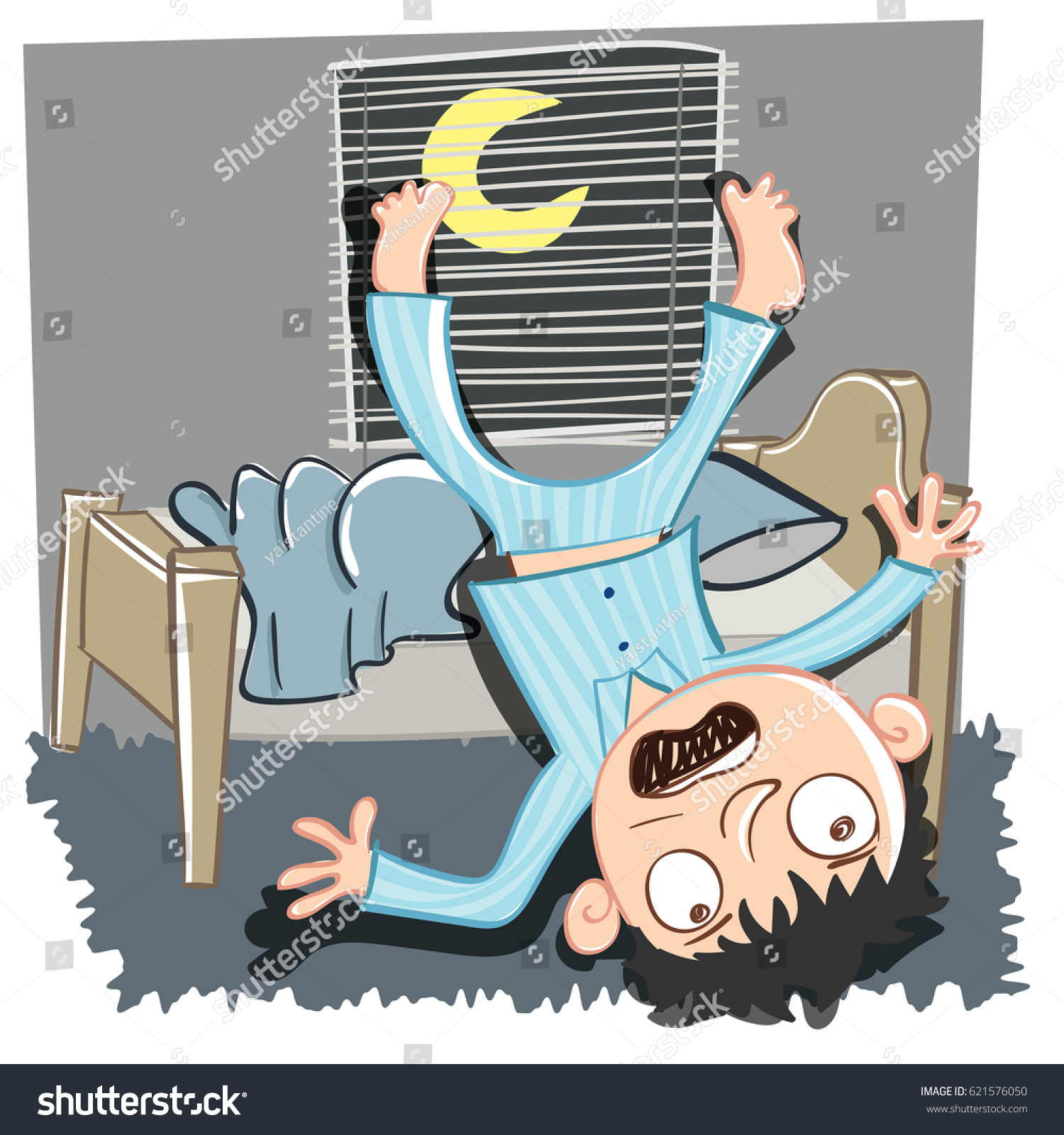 Cartoon Man Falling Out Bed Vetor Stock Livre De Direitos 621576050 Shutterstock