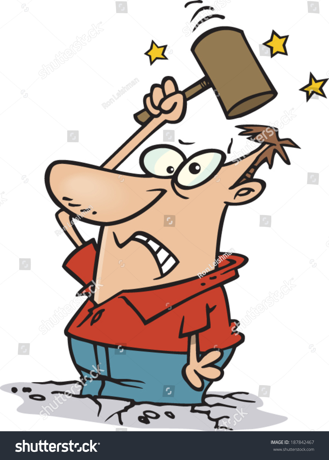 Cartoon Man Hitting Himself Mallet Stock Vector 187842467 - Shutterstock