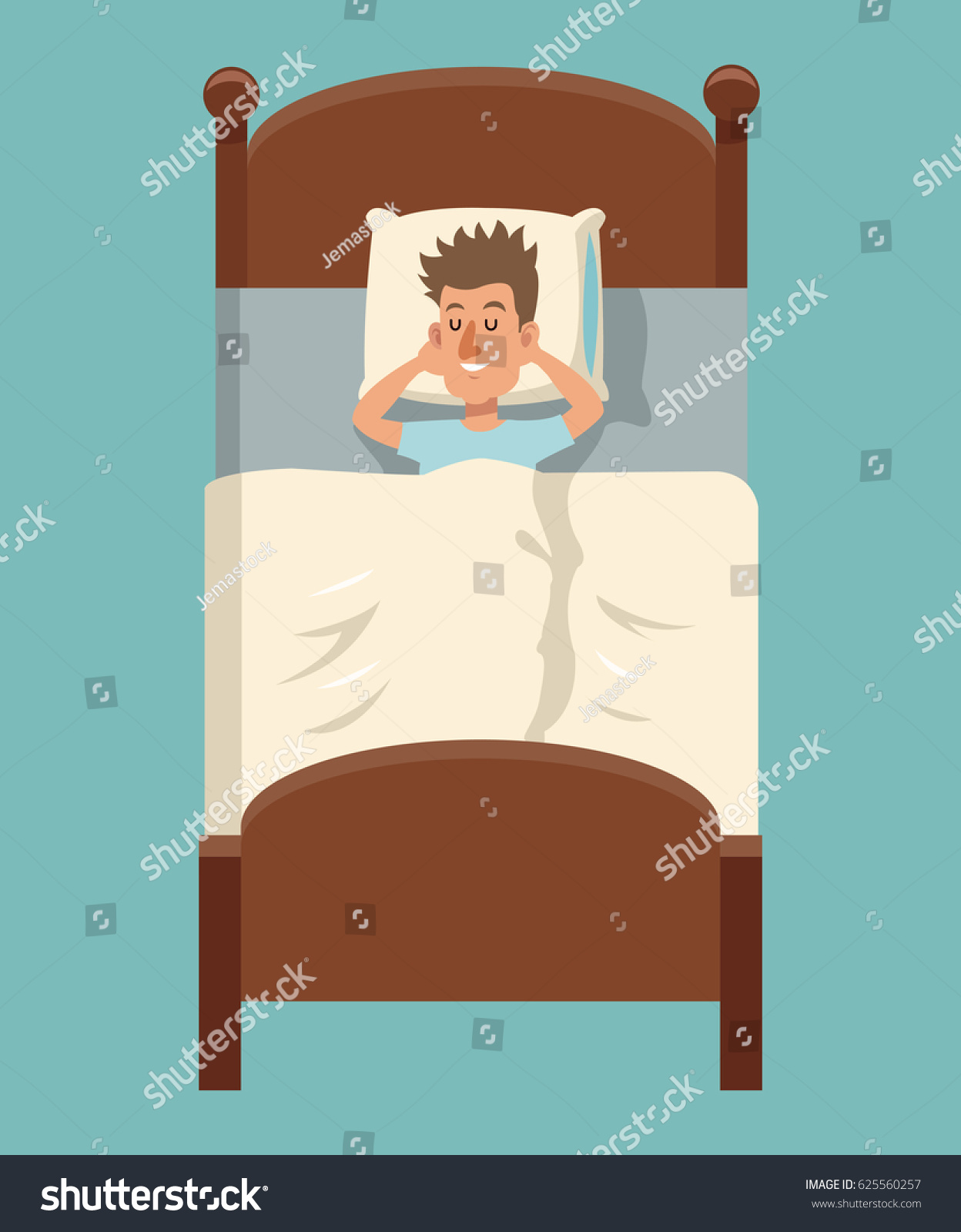 Cartoon Man Sleep Lying Bed Stock Vector (Royalty Free) 625560257