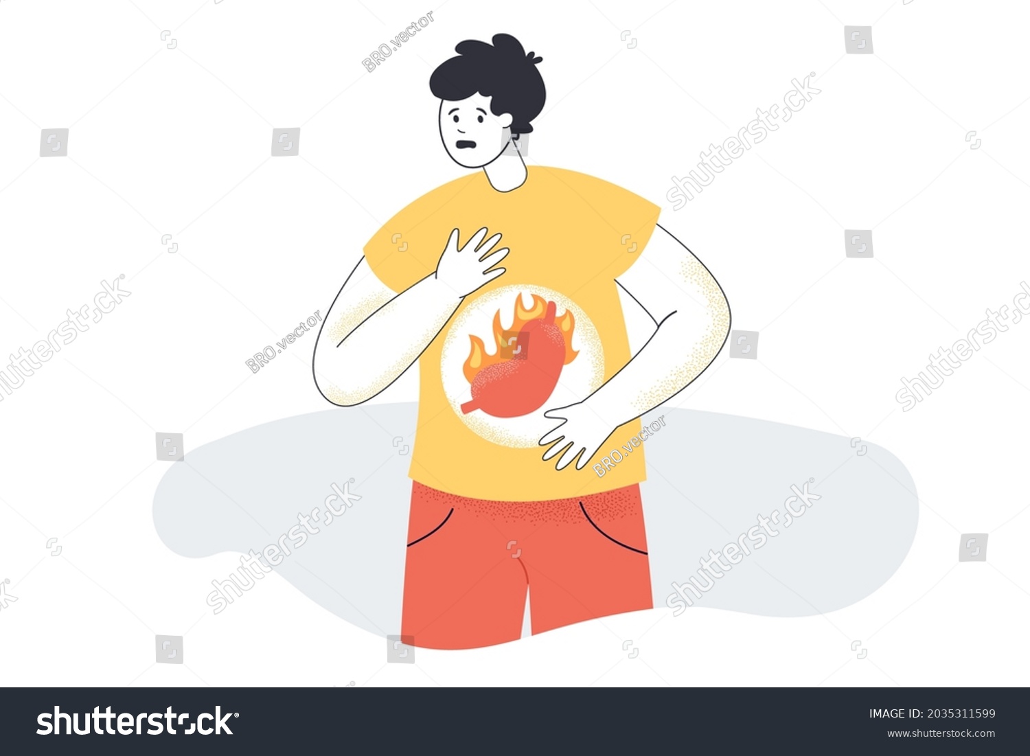 Cartoon Man Stomachache Heartburn Character Gastric เวกเตอร์สต็อก