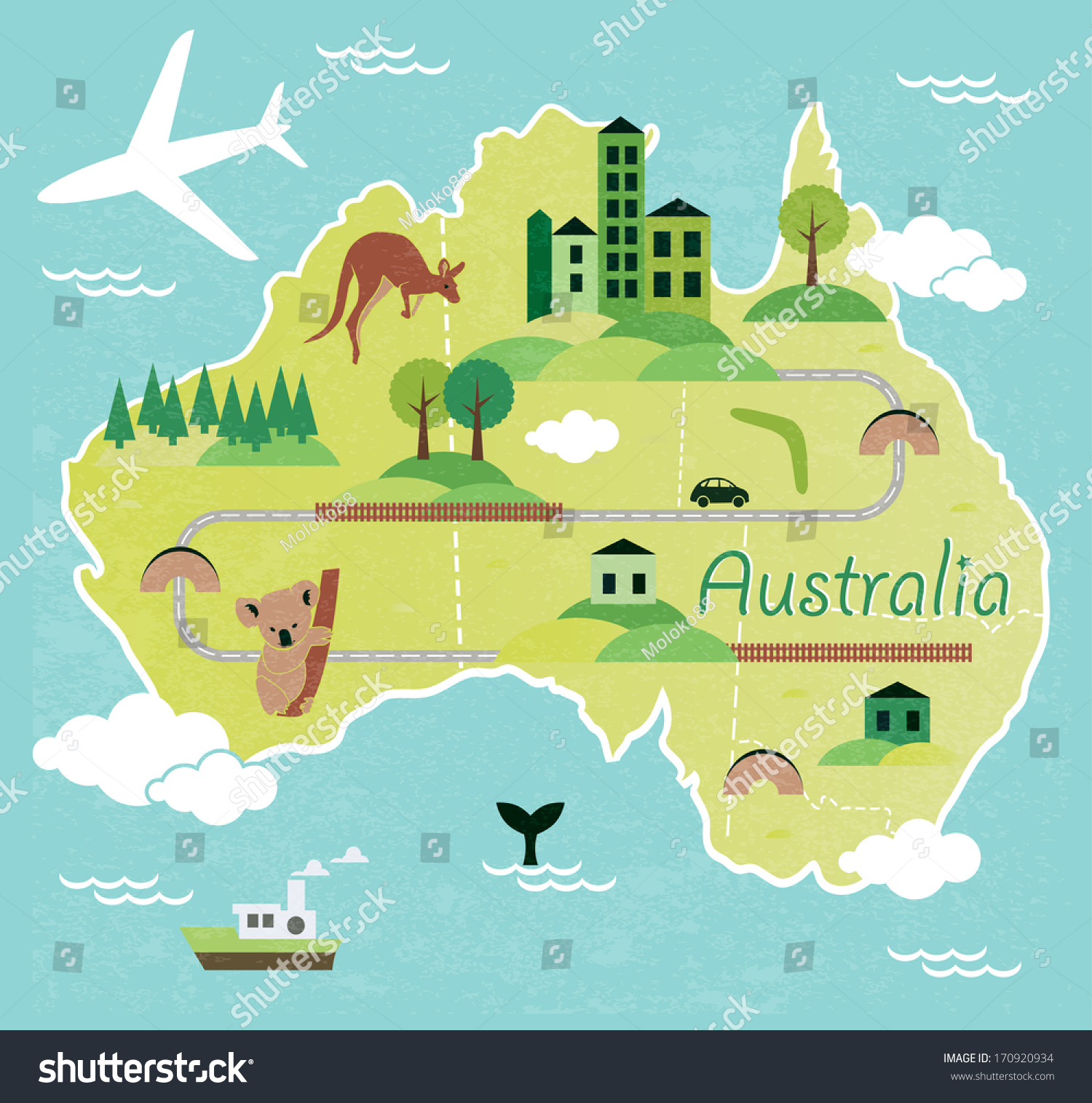 Cartoon Map Australia Stock Vector (Royalty Free) 170920934