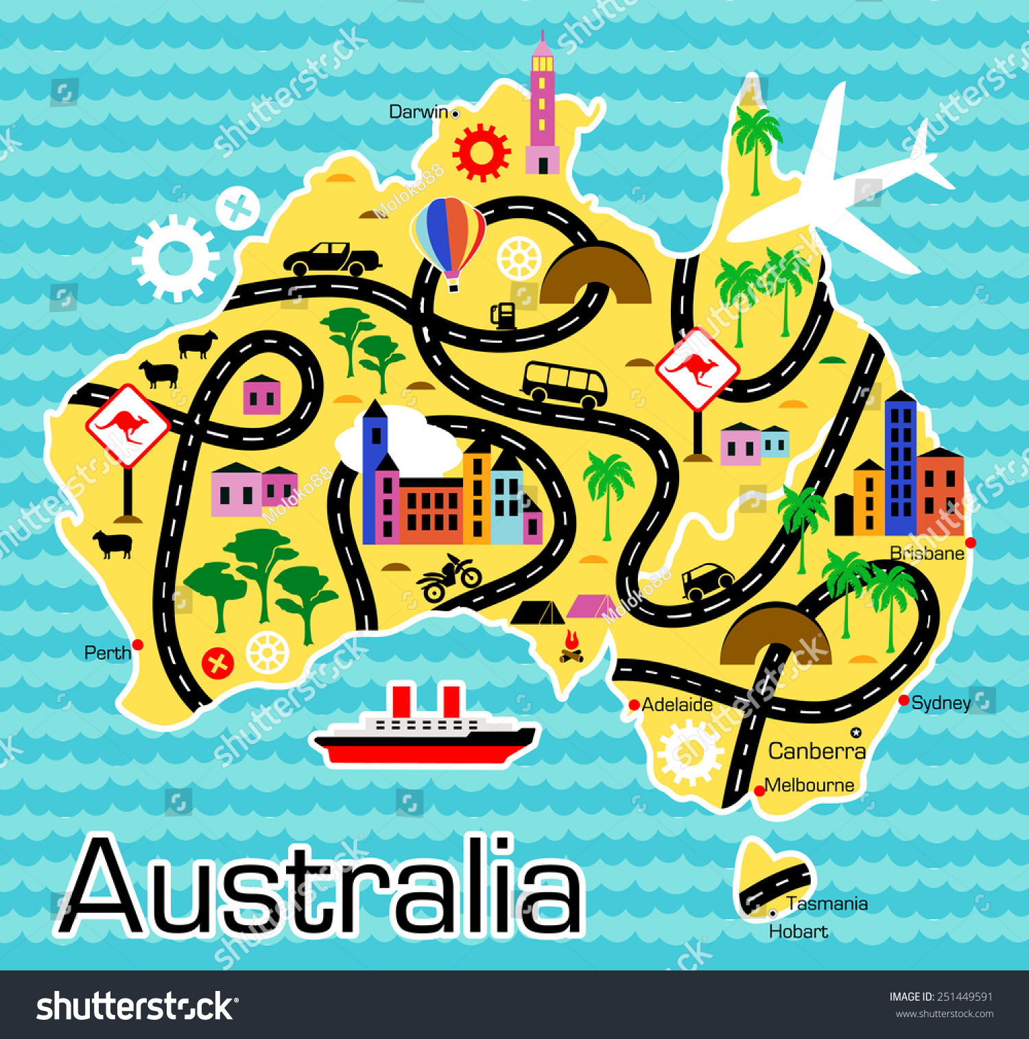 Cartoon Map Australia Stock Vector (Royalty Free) 251449591