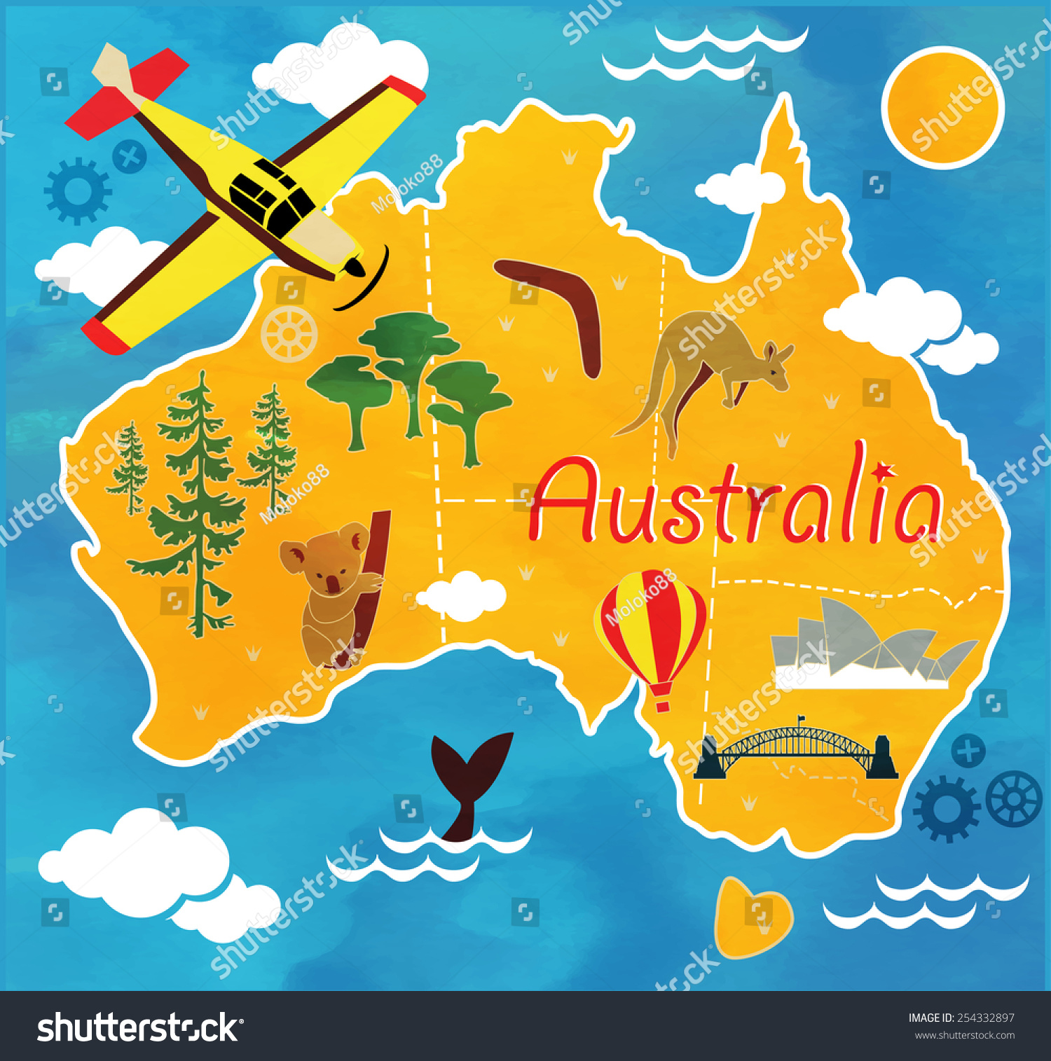 Cartoon Map Australia Stock Vector 254332897 - Shutterstock