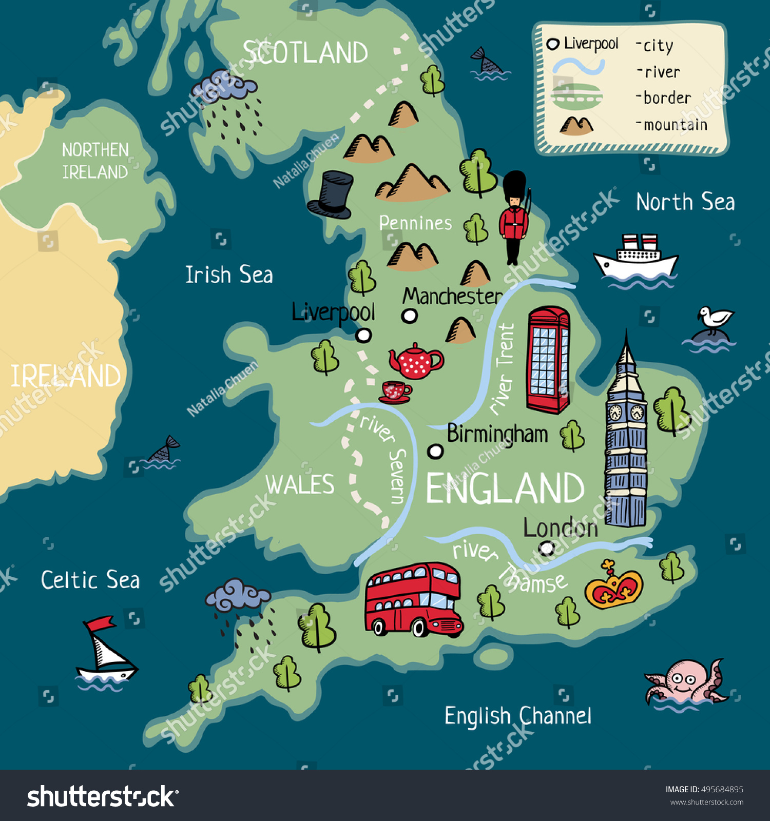 Cartoon Map Of England Cartoon Map England Stock Vector (Royalty Free) 495684895