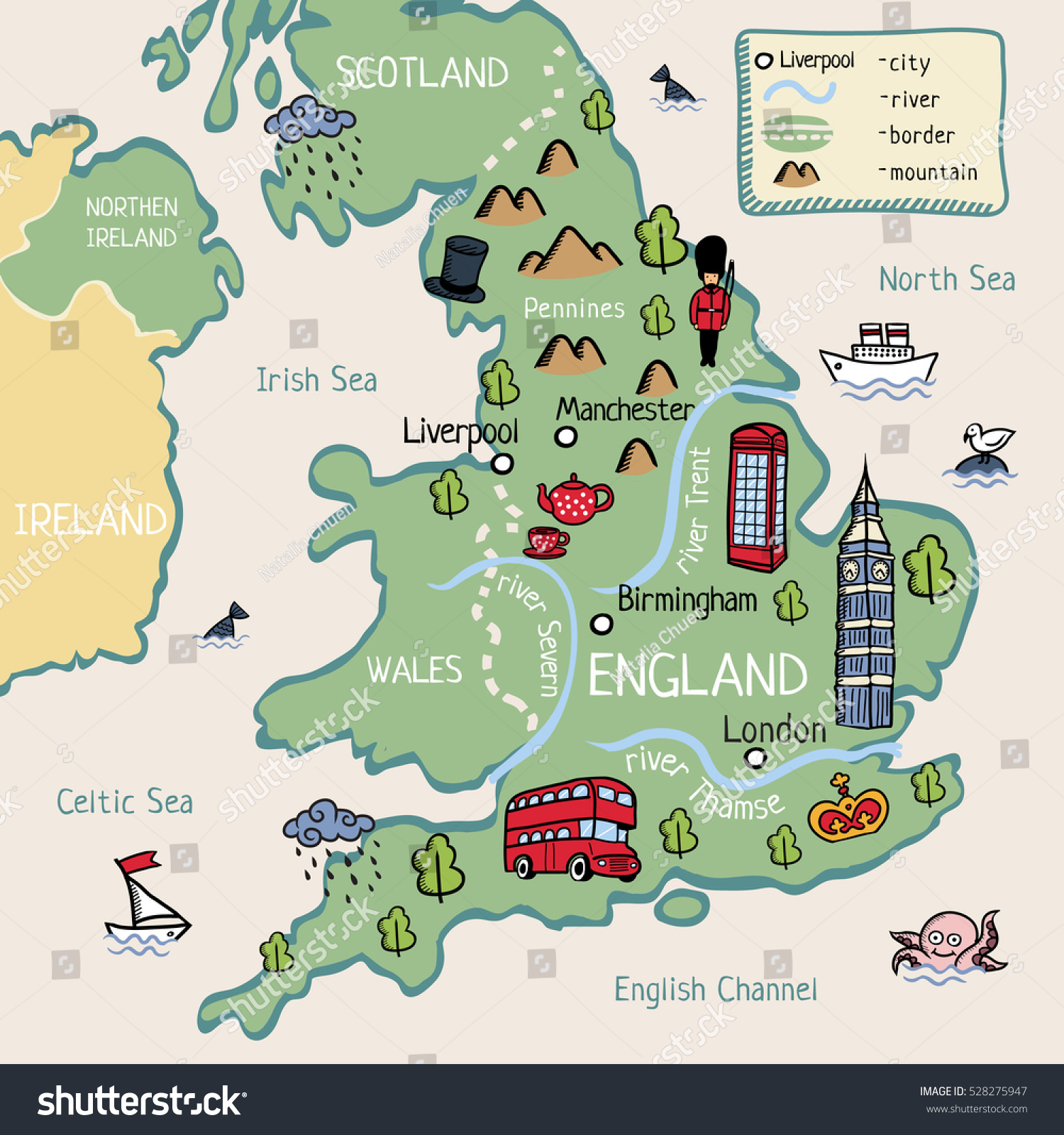 Cartoon Map Of England Cartoon Map England Stock Vector (Royalty Free) 528275947