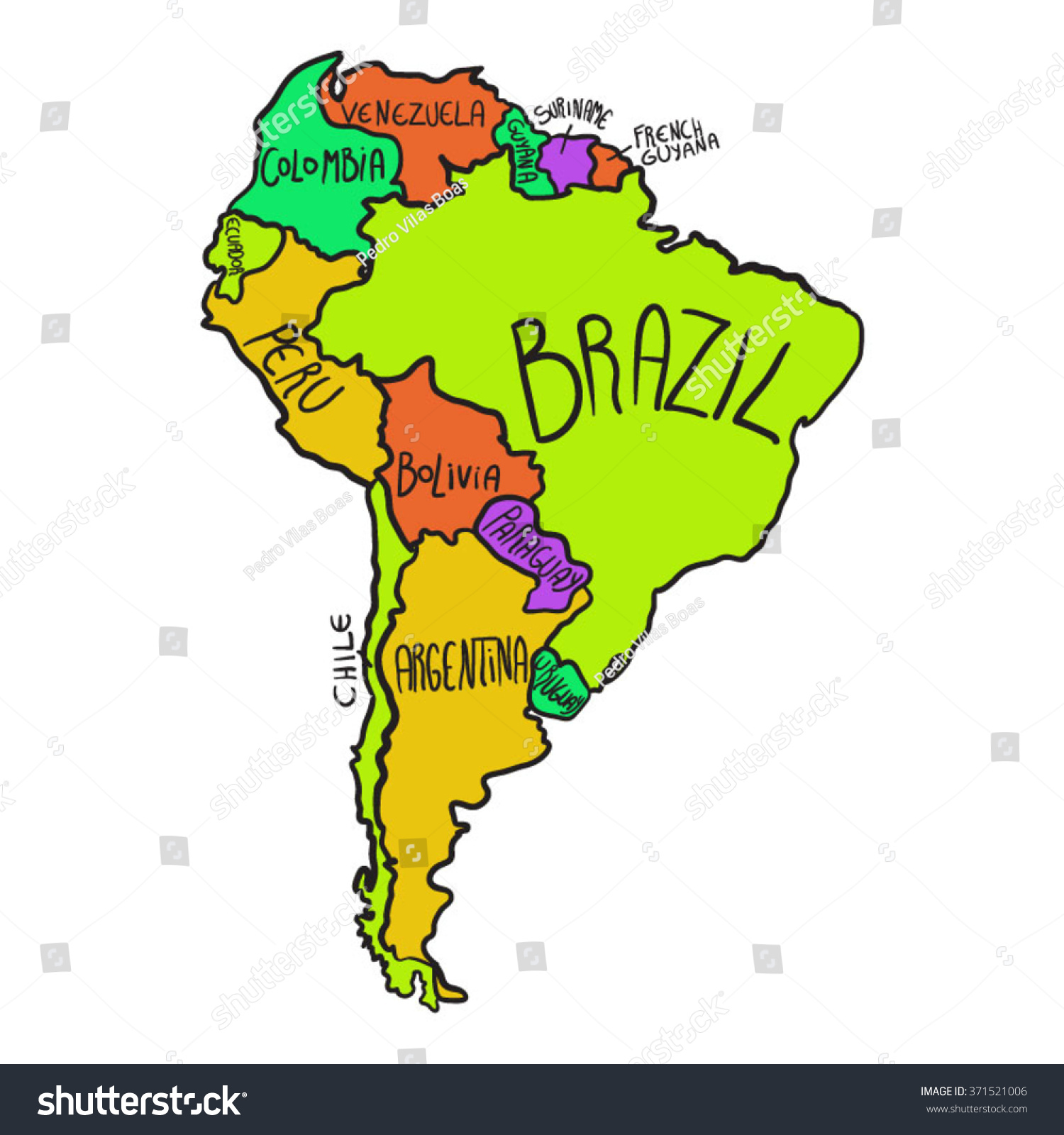 Cartoon Map South America Stock Vector (Royalty Free) 371521006