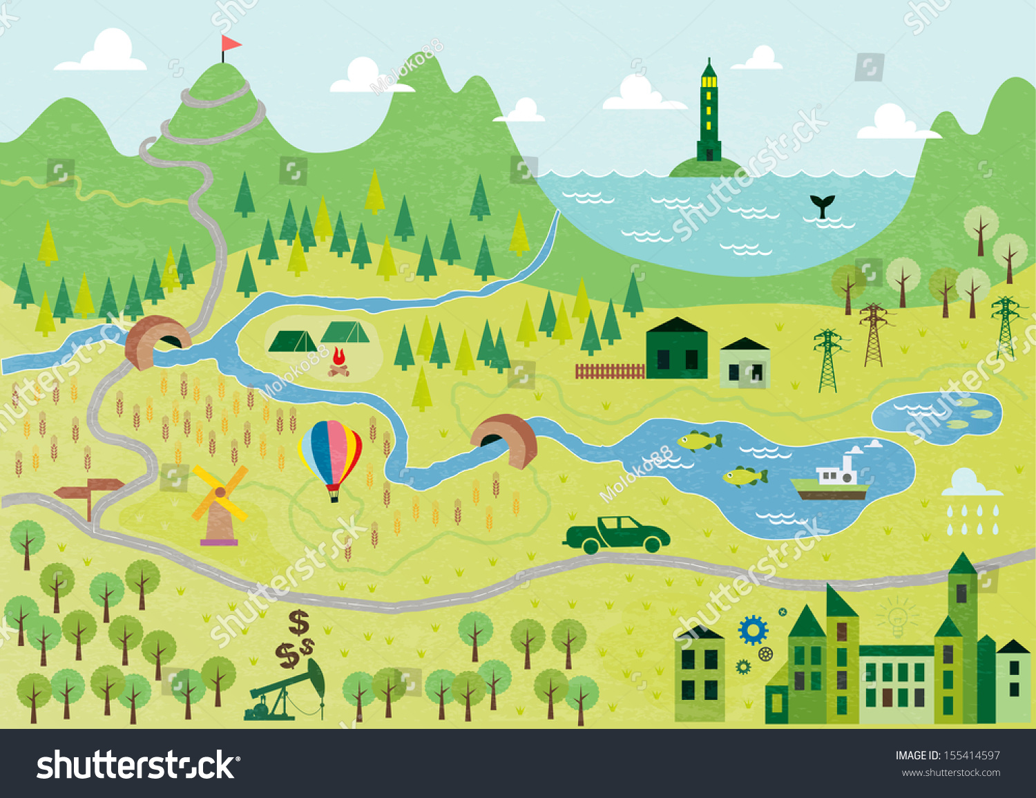 Cartoon Map Seamless Pattern Stock Vector Illustration 155414597 ...