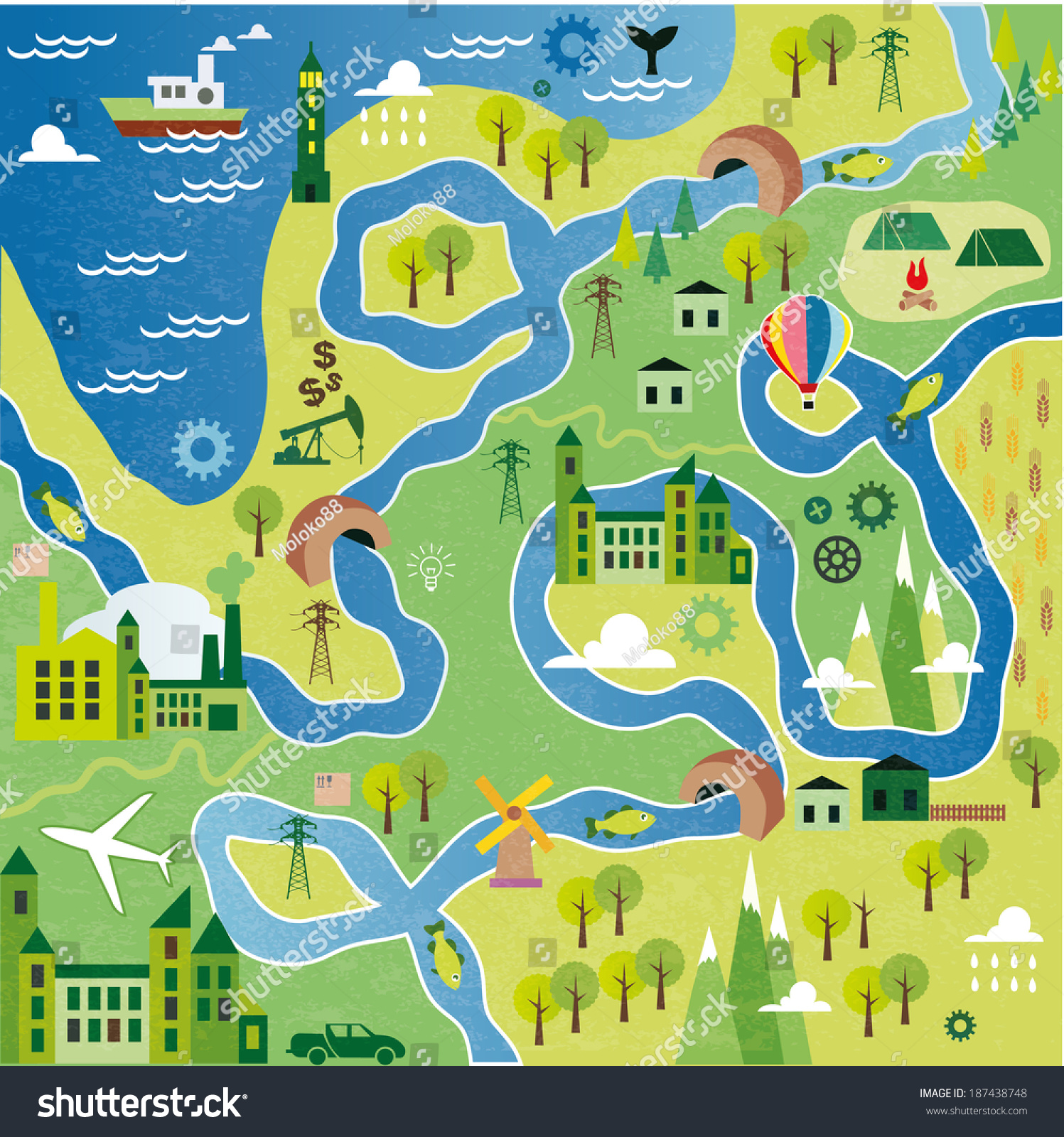 Cartoon Map Seamless Pattern River Stock Vector (Royalty Free ...