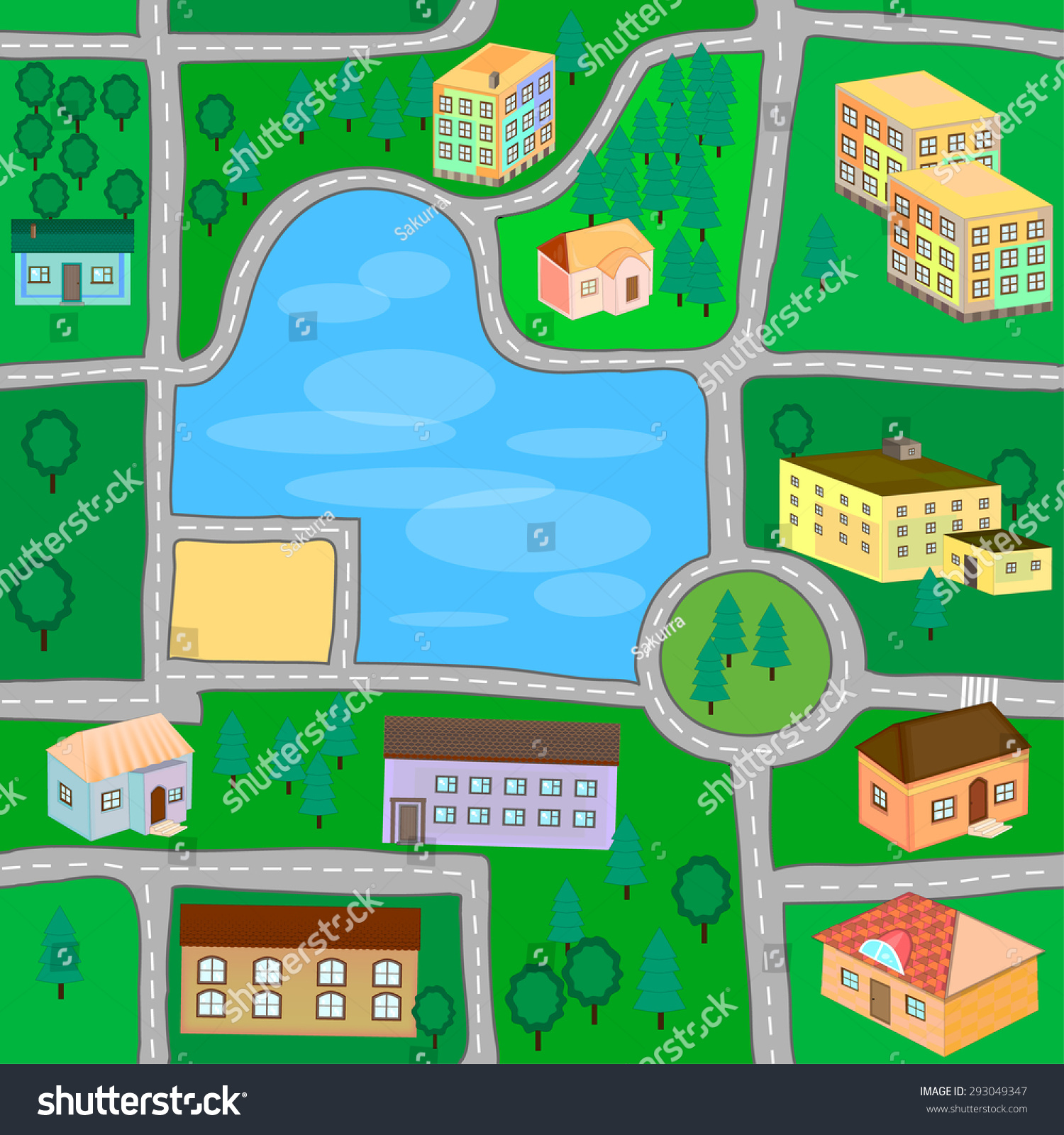 Cartoon Map Seamless Pattern With Roads And City Stock Vector ...