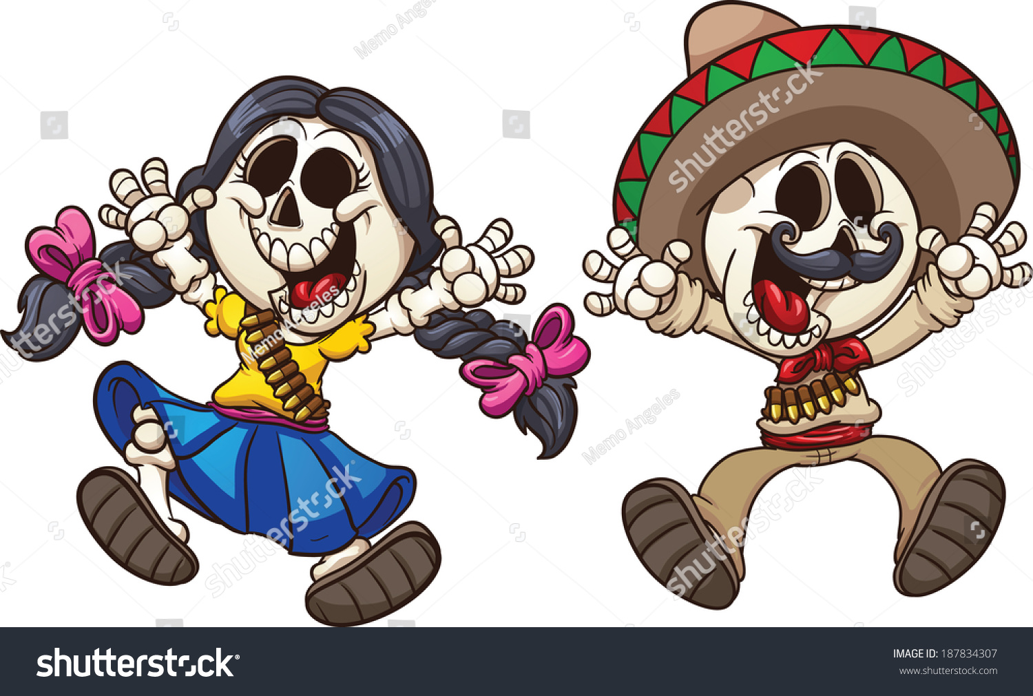 Cartoon Mexican Skeletons Vector Clip Art Stock Vector 187834307 ...