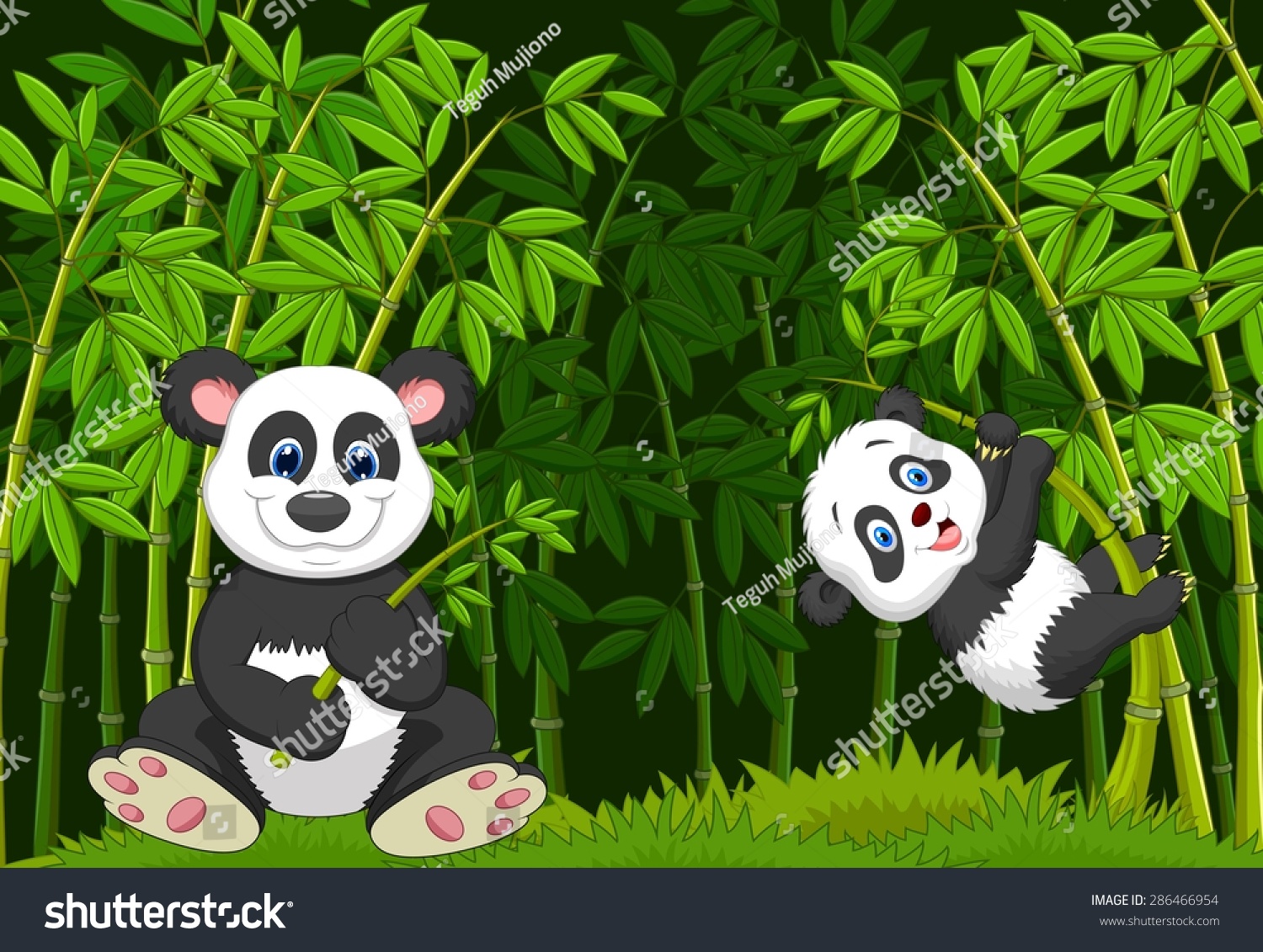 Download Cartoon Mom Baby Panda Climbing Bamboo Stock Vector ...