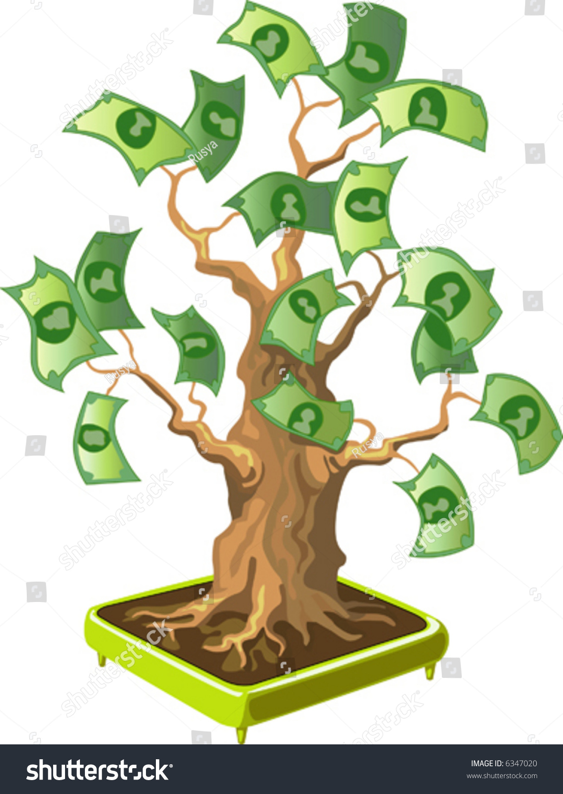 Cartoon Money Tree Illustration On White Background (Contain Gradient ...