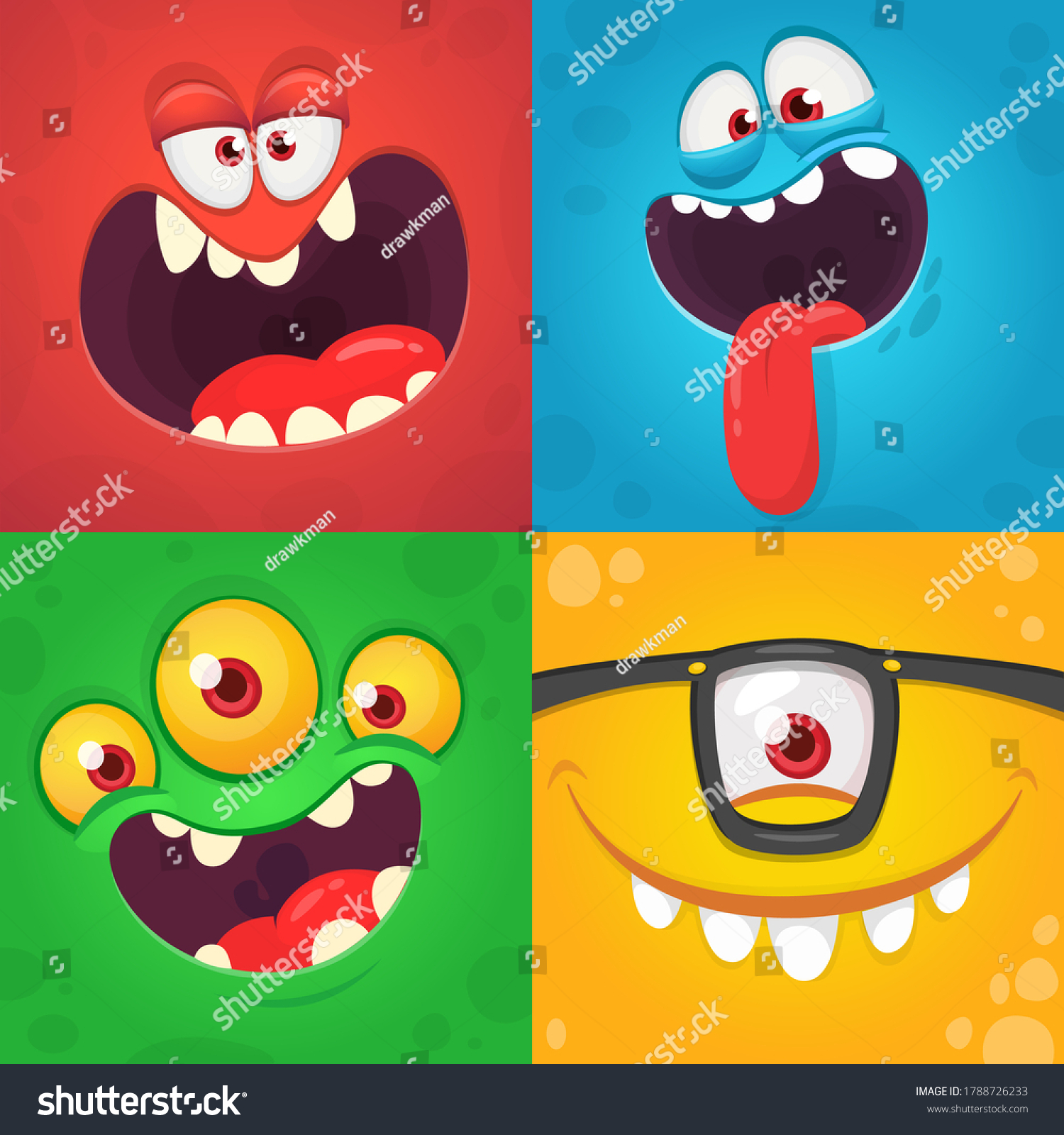 Cartoon Monster Faces Set Vector Collection Stock Vector (Royalty Free ...