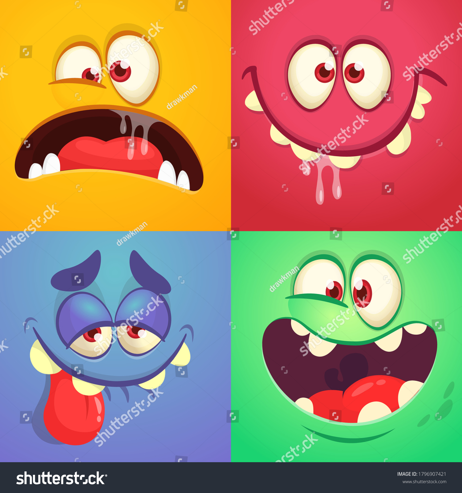 Cartoon Monster Faces Set Vector Collection Stock Vector (Royalty Free ...