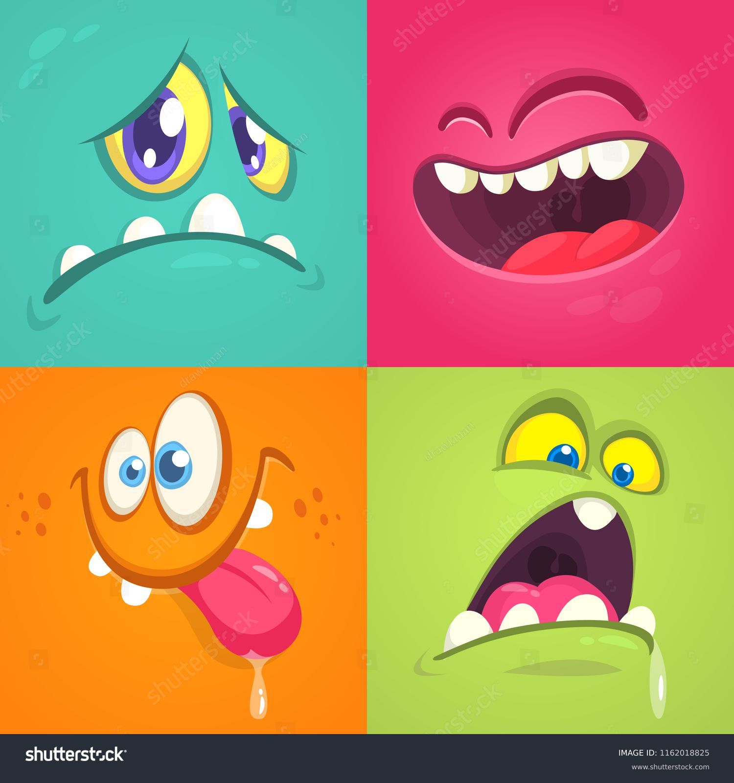 Cartoon Monster Faces Set Vector Set Stock Vector Royalty Free