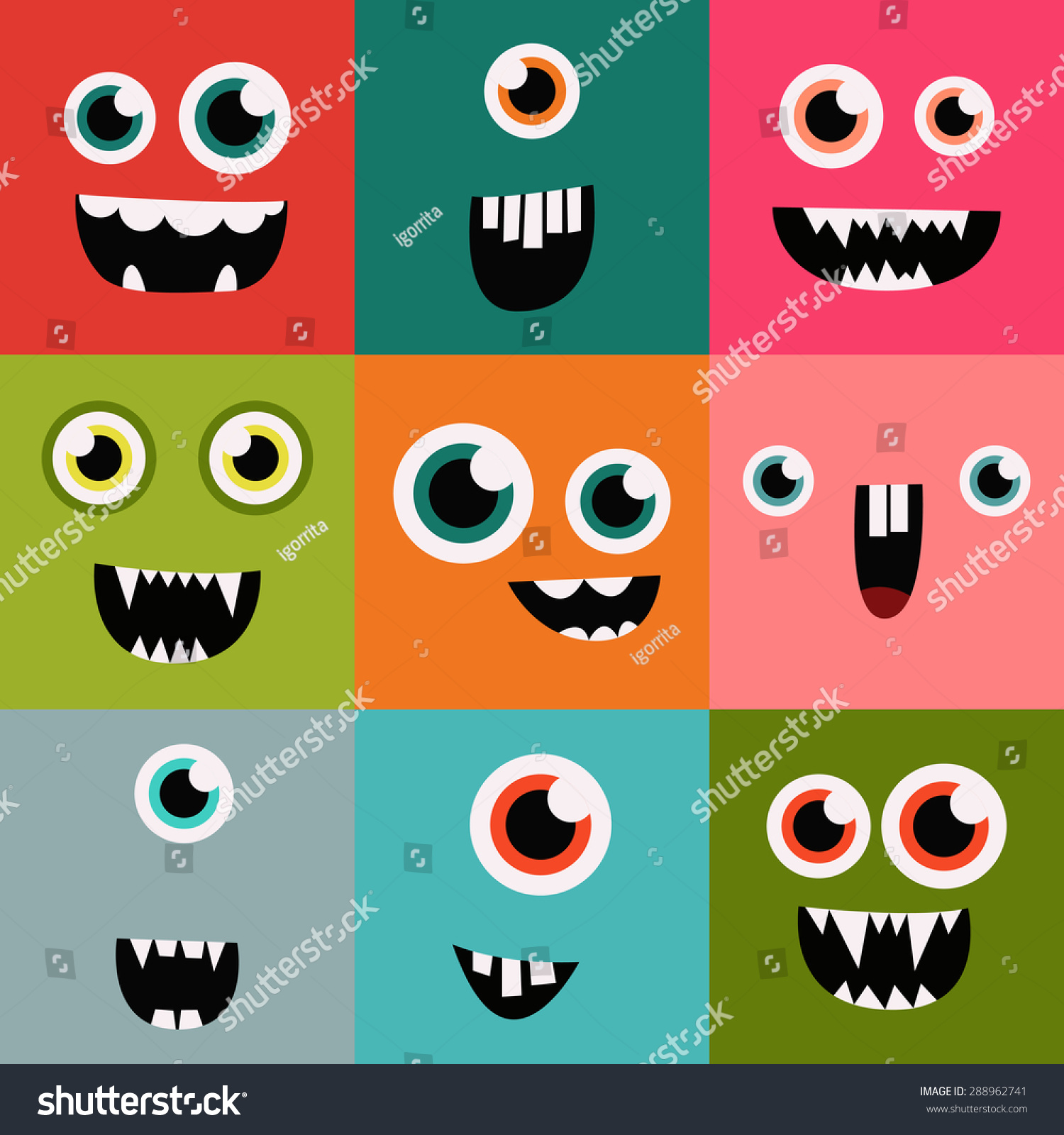 Cartoon Monster Faces Vector Set. Cute Square Avatars And Icons ...