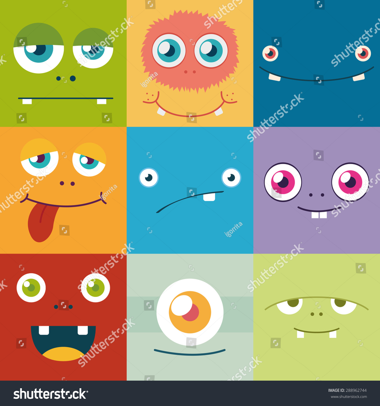 Cartoon Monster Faces Vector Set Cute Stock Vector (Royalty Free) 288962744