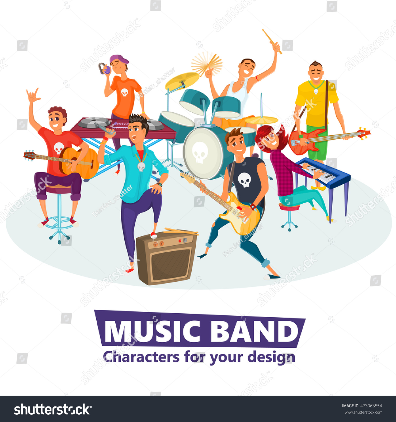 Cartoon Music Band Concept Music Character Stock-vektorgrafik 473063554