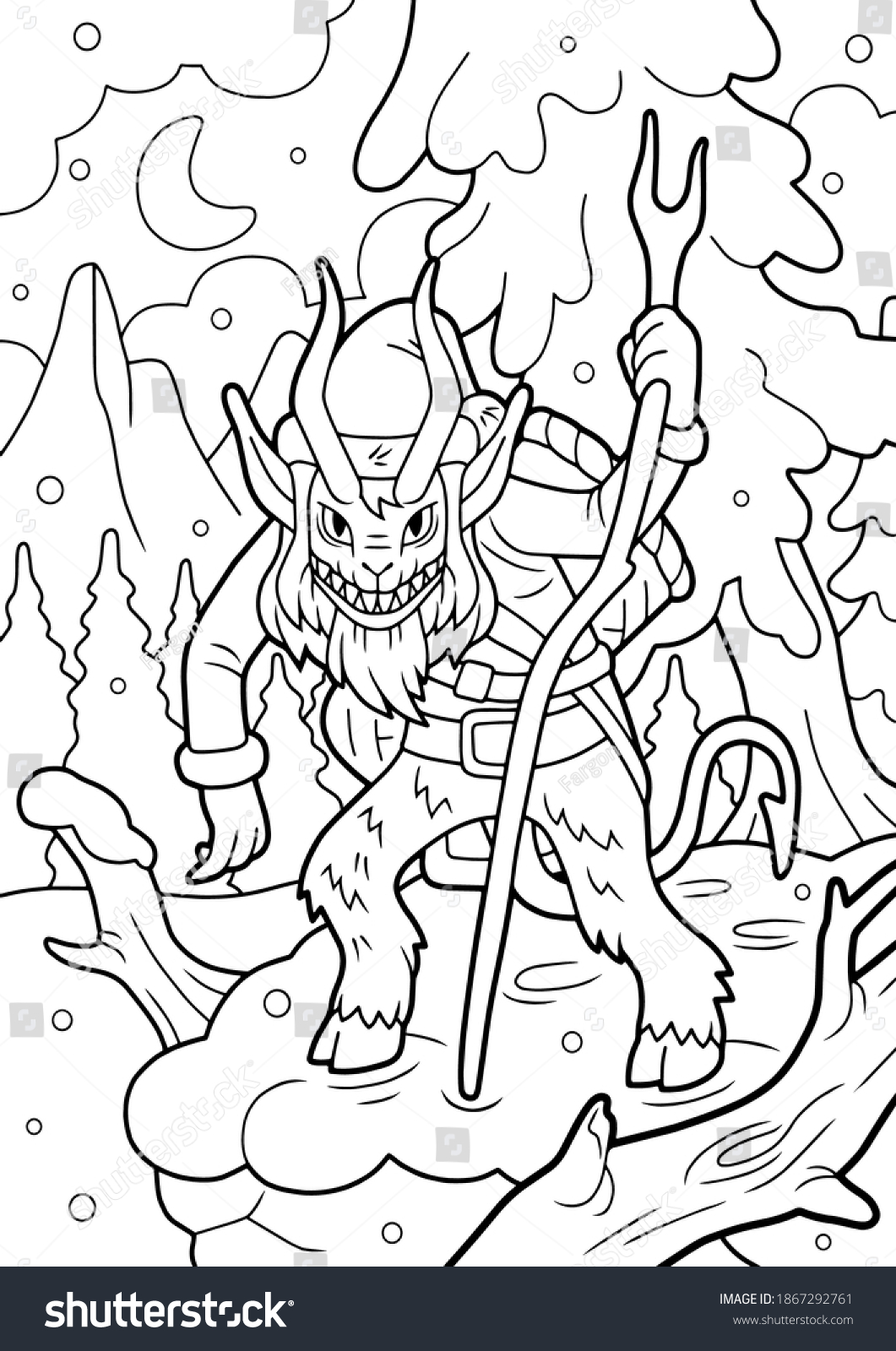 Cartoon Mythological Monster Krampus Coloring Book Stock Vector