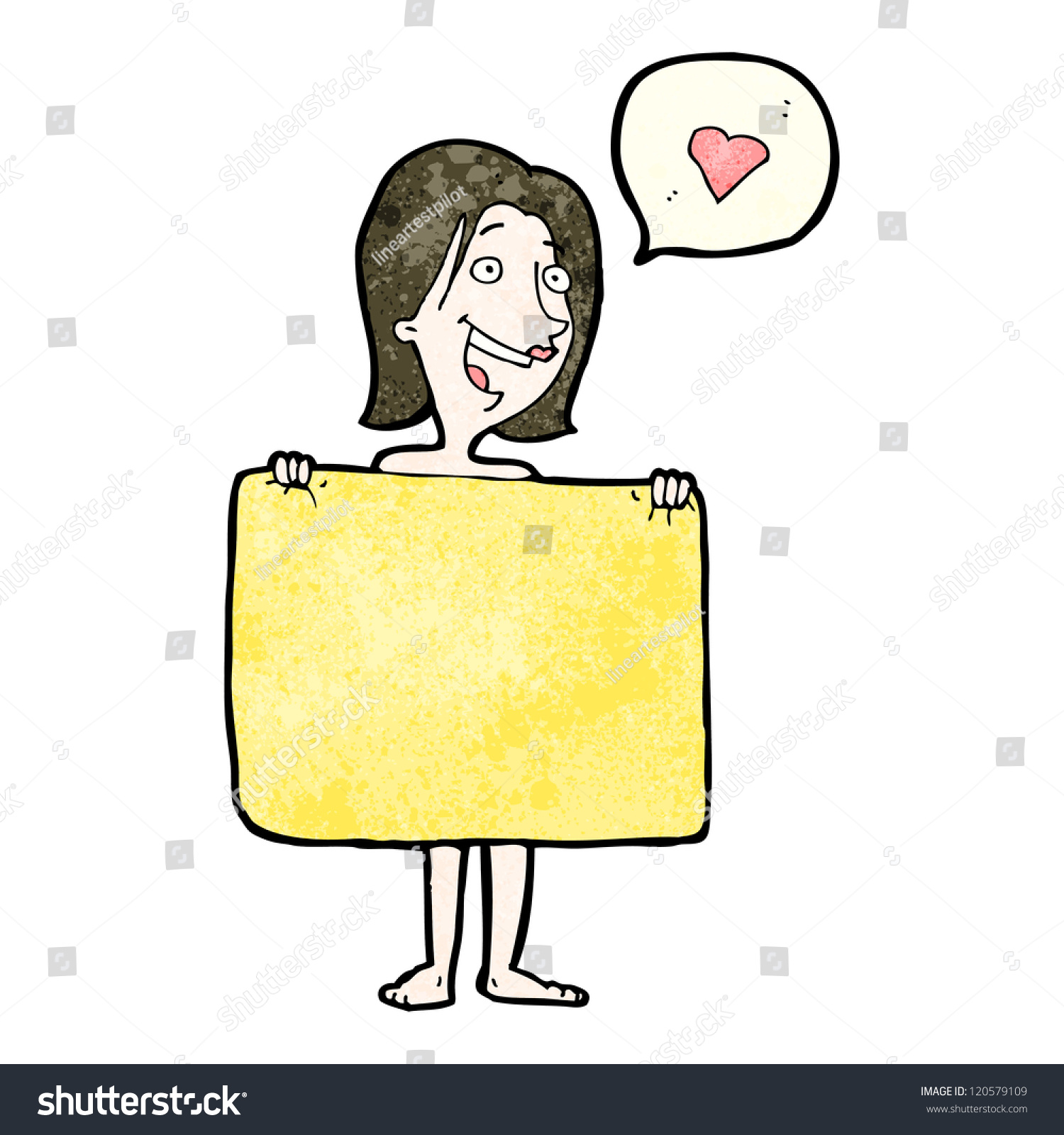 Cartoon Naked Woman Behind Towel Vetor Stock Livre De Direitos Shutterstock