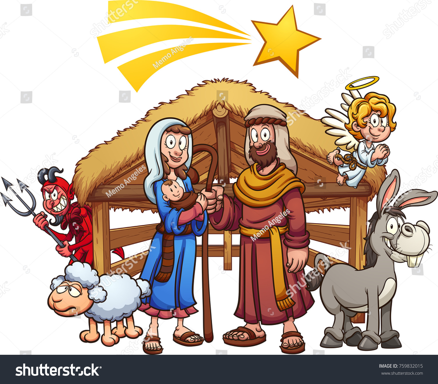 Cartoon Nativity Scene Shooting Star Devil Stock Vector (Royalty Free ...