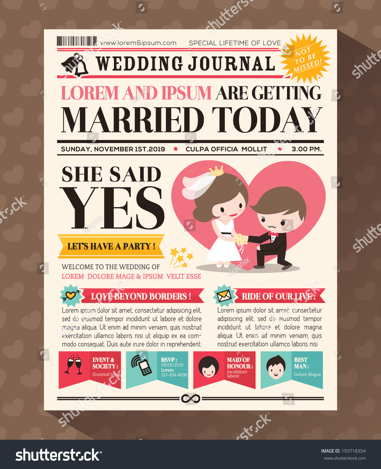 Cartoon Newspaper Journal Wedding Invitation Vector Stock Vector Royalty Free