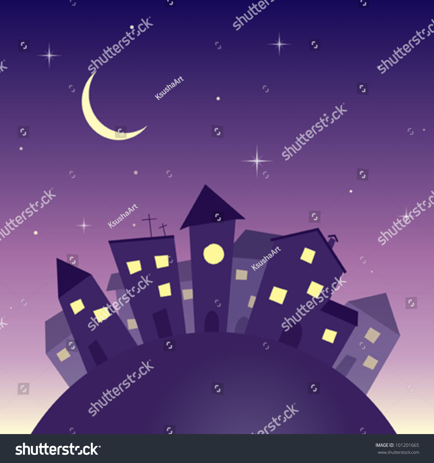 Cartoon Night City Background Stock Vector Illustration 101201665