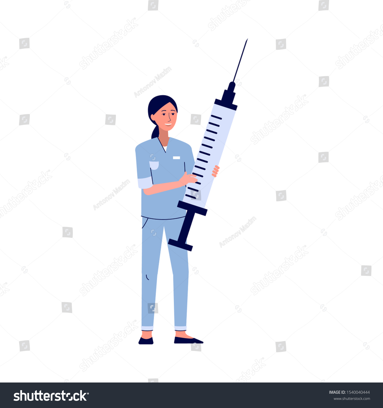 Cartoon Nurse Holding Giant Syringe Medicine Stock Vector (Royalty Free ...