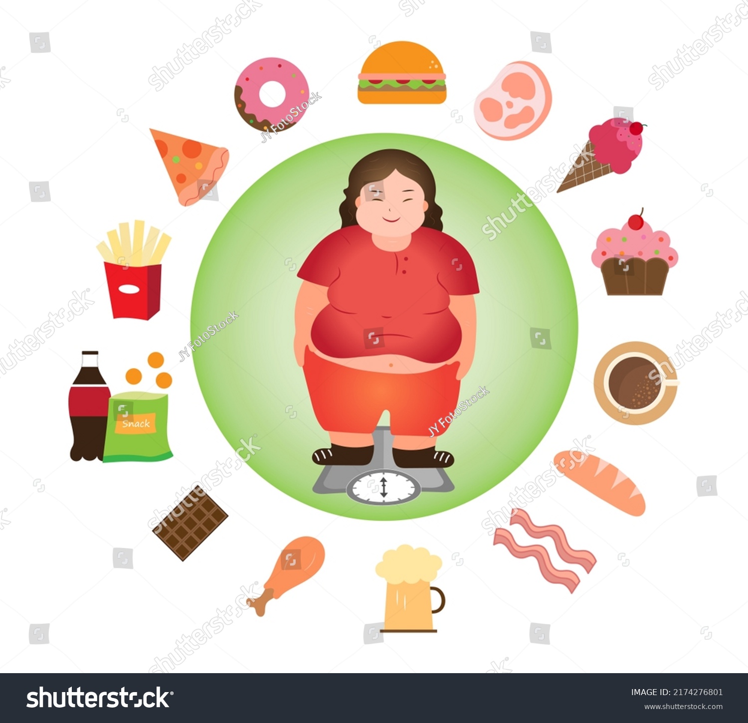 Cartoon Obese Person Fast Food Icon Stock Vector (Royalty Free ...