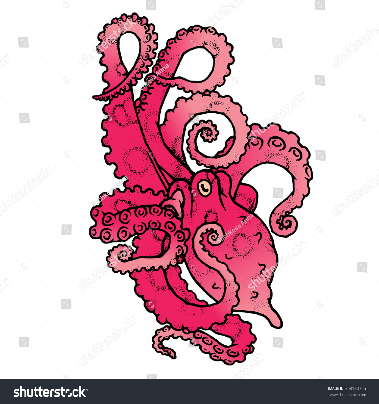 Cartoon Octopus Characters Curling Tentacles Stock Vector (Royalty Free ...