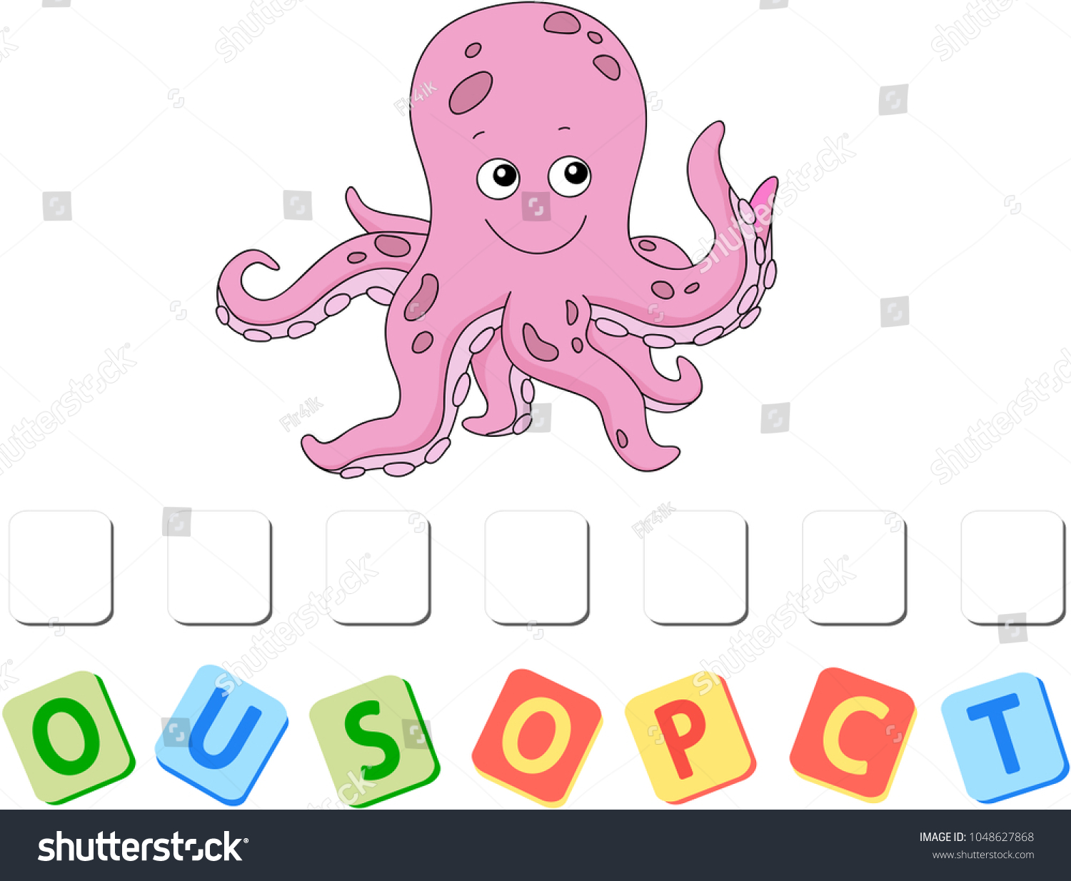 Cartoon Octopus Crossword Put Letters Correct: Vector De Stock (libre ...