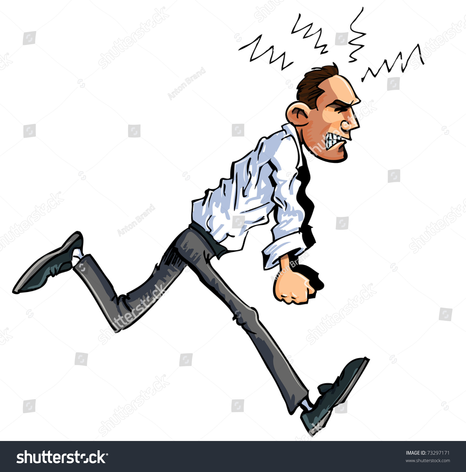 Cartoon Of Furious Man Stalking With Fists Clenched Stock Vector ...